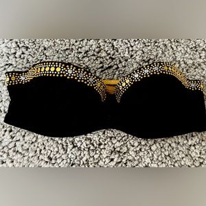 Victoria’s Secret Bedazzled Bandeau Bikini Top With Golden Back Straps 32B US
